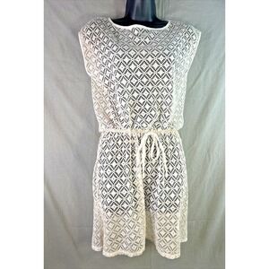 Sand & Spirit White Lace Dress Swimsuit Cover Up Tie On Waist y2k Crochet sz M